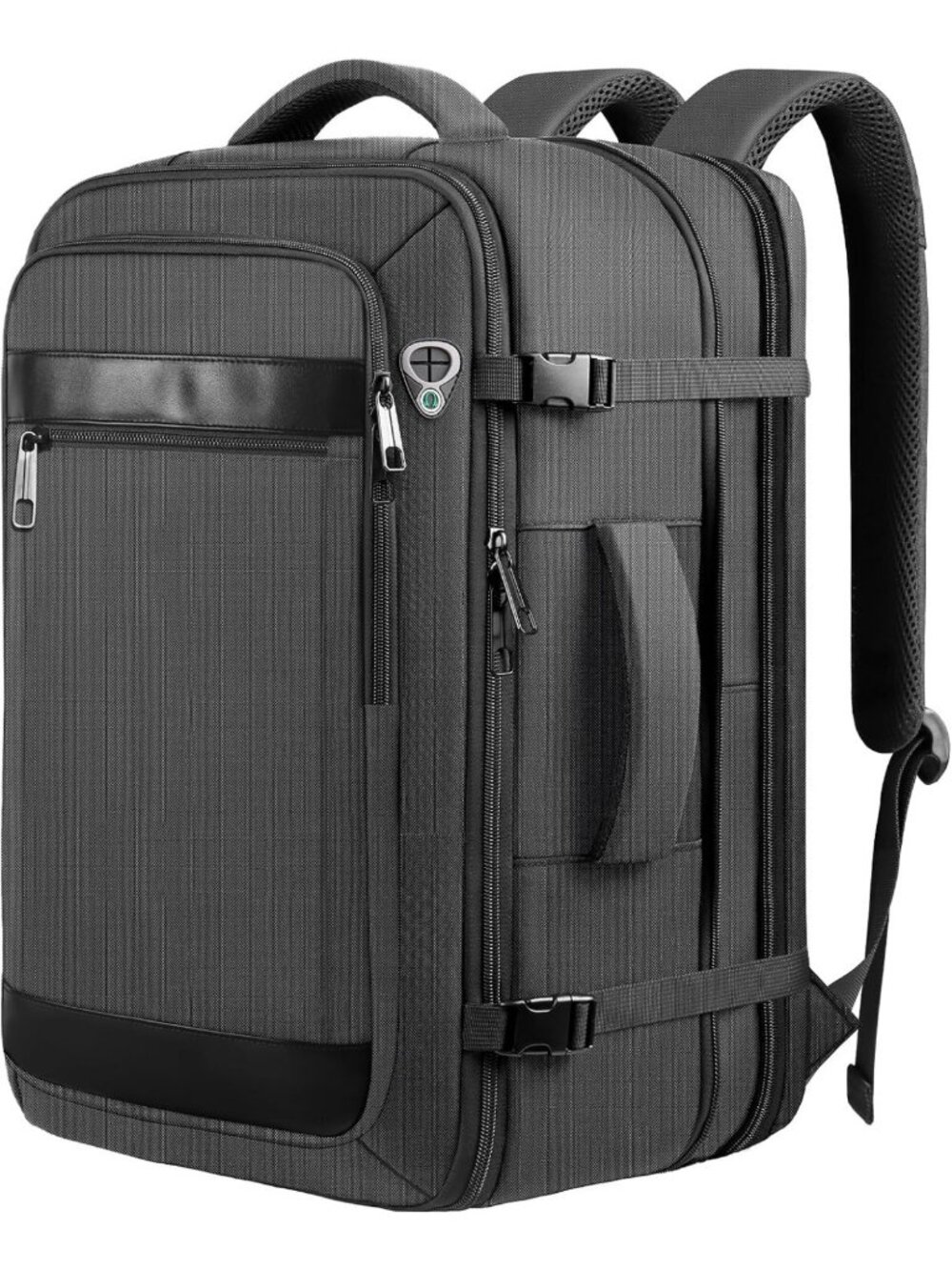Durable Expandable 17.3" Travel Laptop Backpack, Stylish Carry-On Bag, Black